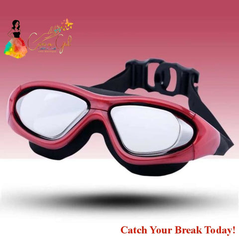 Catch A Break Anti-Fog Waterproof Swimming Goggles - Red - 