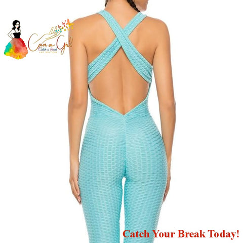 Catch A Break Backless Sport Jumpsuit - Long Pant Sky Blue /