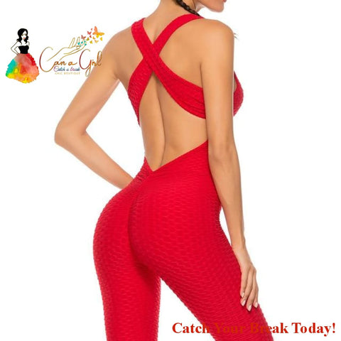 Catch A Break Backless Sport Jumpsuit - Long Pant Red / S / 