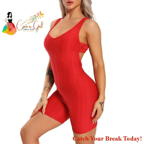 Catch A Break Backless Sport Jumpsuit - Short Pant Red / XL 