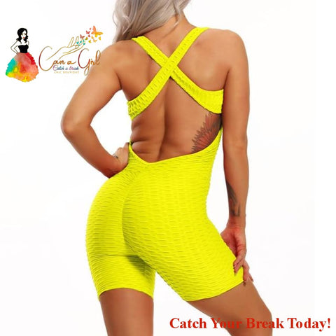 Catch A Break Backless Sport Jumpsuit - Short Pant Yellow / 