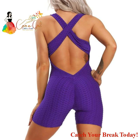 Catch A Break Backless Sport Jumpsuit - Short Pant Purple / 