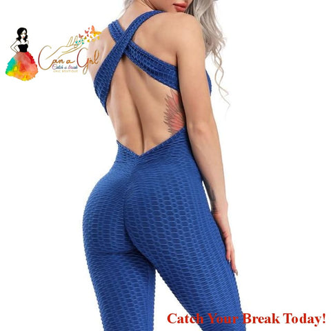 Catch A Break Backless Sport Jumpsuit - Long Pant Blue / S /