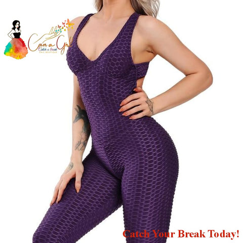 Catch A Break Backless Sport Jumpsuit - Long Pant Purple / L