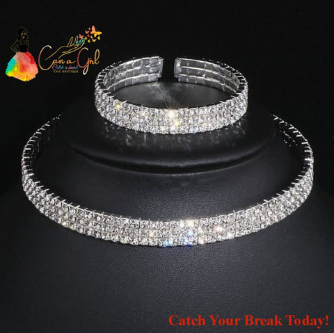 Catch A Break Classic Elegant Rhinestone Necklace - 3 Lays -