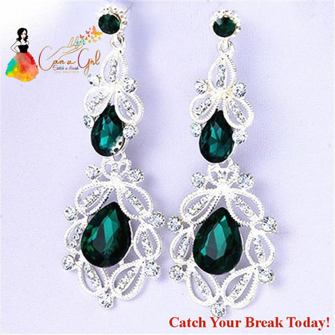 Catch A Break Crystal Drop Earrings - silver green - jewelry