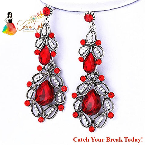 Catch A Break Crystal Drop Earrings - vintage red - jewelry