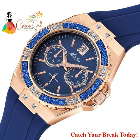 Catch A Break Diamond Blue Rubber Analog Quartz Wristwatch -
