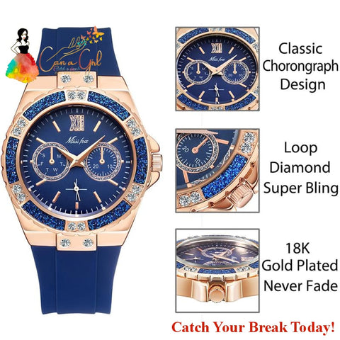 Catch A Break Diamond Blue Rubber Analog Quartz Wristwatch -