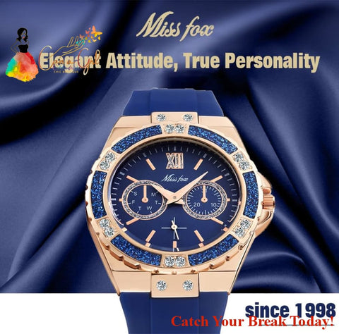 Catch A Break Diamond Blue Rubber Analog Quartz Wristwatch -