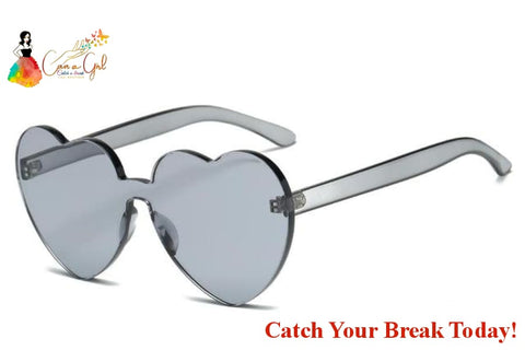 Catch A Break Retro Love Heart Rimless Sunglasses - Gray - 