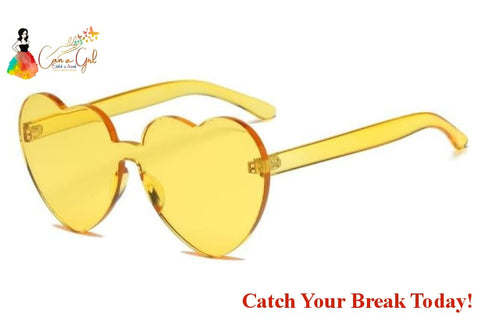 Catch A Break Retro Love Heart Rimless Sunglasses - Yellow -