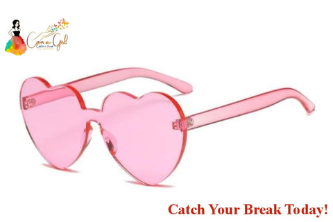 Catch A Break Retro Love Heart Rimless Sunglasses - Pink - 
