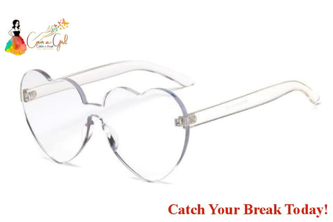 Catch A Break Retro Love Heart Rimless Sunglasses - Clear - 