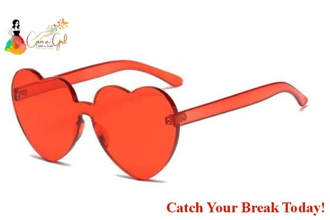 Catch A Break Retro Love Heart Rimless Sunglasses - Red - 