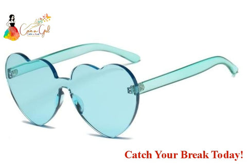 Catch A Break Retro Love Heart Rimless Sunglasses - Green - 
