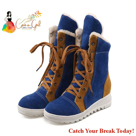 Catch A Break Round Toe Lace-up Ankle Boots - Blue / US6.5-7