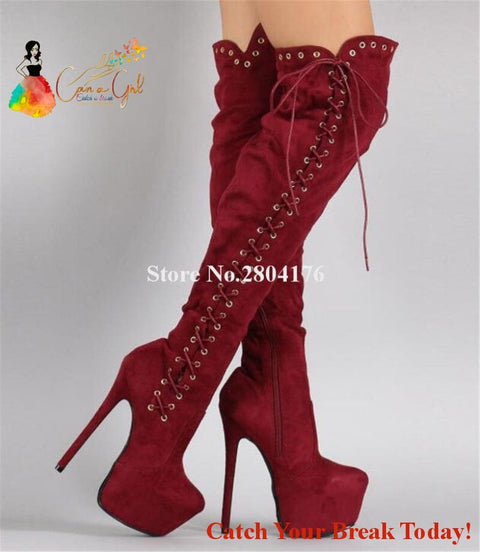 Catch a Break Round Toe Suede Leather High Platform Boots - 