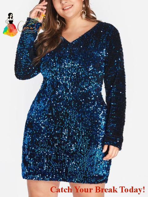 Catch A Break Sequin Cocktail Dress - Blue / XXL / United 