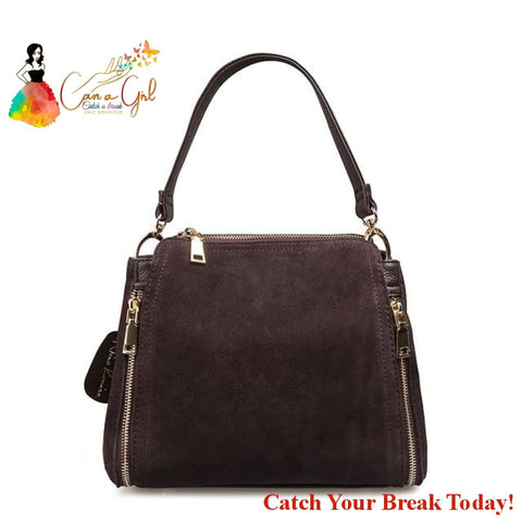 Catch A Break Suede Leather Shoulder Bag - Dark Coffee / 