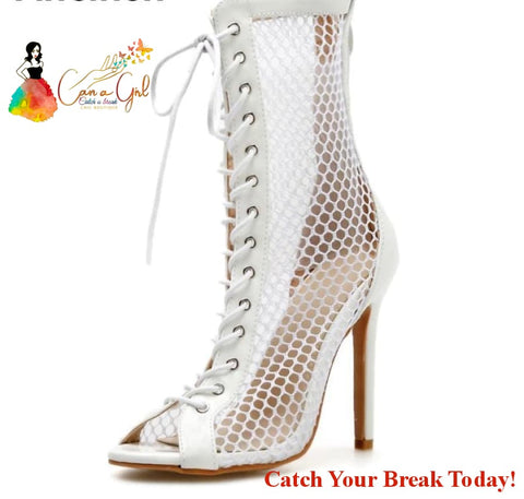 Catch A Break Zip Lace-up Heels - White / 7 - boots