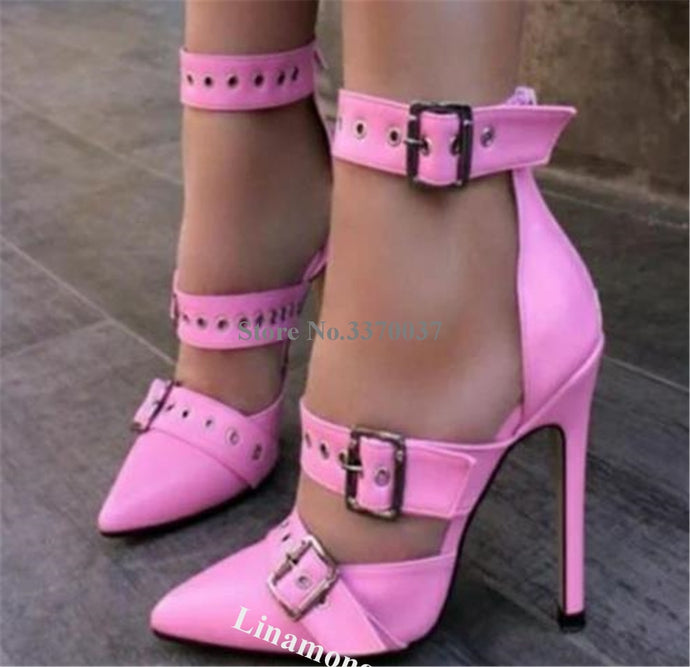 Catch A Break Leather Straps Belts Stiletto Heel