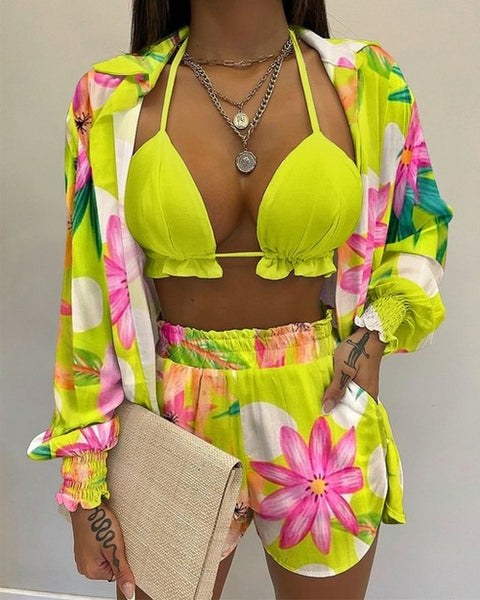 Catch A Break 3 Piece Set Beach Style Print Outfit