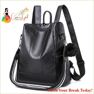 Catch A Break 3-in-1 Anti-theft Leather Backpack - 3-Black /