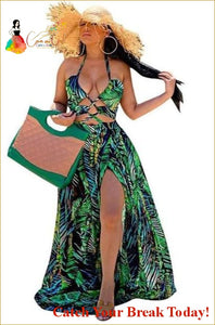 Catch A Break Beach Boho Halter Maxi Dress Vestido - green /