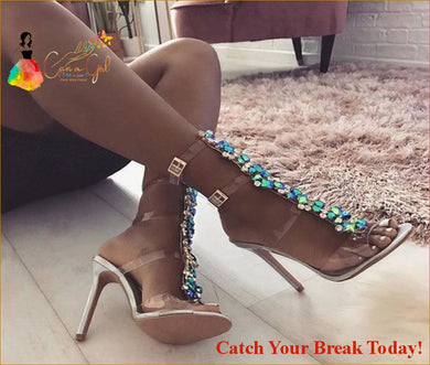 Catch A Break Buckle Strap Luxurious Blue Crystal Sandals - 