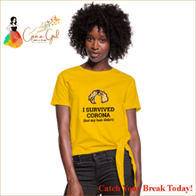 Load image into Gallery viewer, Catch A Break Covid 19 Women’s Knotted T-Shirt - sun yellow 