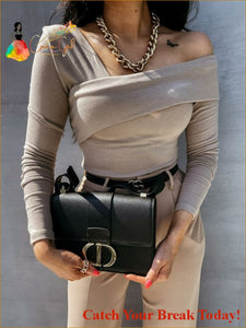 Catch A Break Cross Off Shoulder Blouse - L / Khaki - Tops &