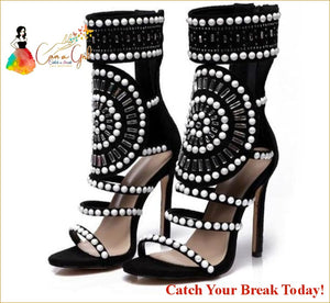Catch A Break Crystal Ankle Wrap Glitter Heels - Black 1 / 4