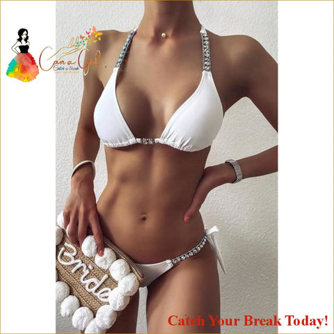Catch A Break Crystal Diamond Bikini Set - White / XL - 