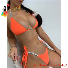 Load image into Gallery viewer, Catch A Break Crystal Diamond Bikini Set - Orange / XL - 