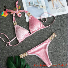 Load image into Gallery viewer, Catch A Break Crystal Diamond Velvet Bikini - B392Pink / L -