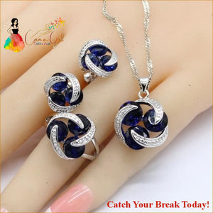 Catch A Break Crystal Necklace Set - 3PCS / Blue / 9 - 