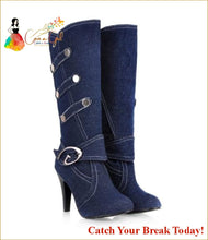 Load image into Gallery viewer, Catch a Break Denim Buckle boots - blue / 4