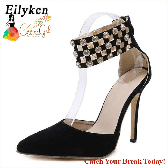 Catch A Break Flock Crystal Heels - Black / 4