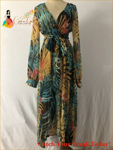 Catch A Break Floral Chiffon Dress - 4XL / Auburn - Dresses