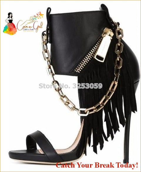 Catch A Break Fringe Stilettos - black as picture / 10.5 - 