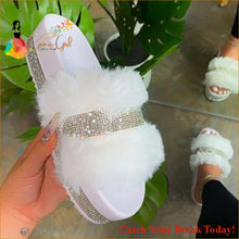 Load image into Gallery viewer, Catch A Break Fur Rhinestone Slippers - White / 9 - Shoes