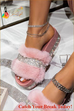 Load image into Gallery viewer, Catch A Break Fur Rhinestone Slippers - Shoes