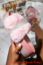 Load image into Gallery viewer, Catch A Break Fur Rhinestone Slippers - Shoes