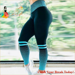 Catch A Break High Waist Exercise Leggings - Blue dots / XL 