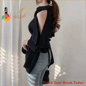 Catch A Break Hollow Out Turn Down Collar Blouse - One Size 