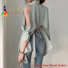 Load image into Gallery viewer, Catch A Break Hollow Out Turn Down Collar Blouse - Clothing