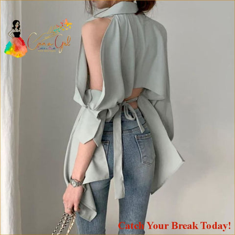 Catch A Break Hollow Out Turn Down Collar Blouse - Clothing