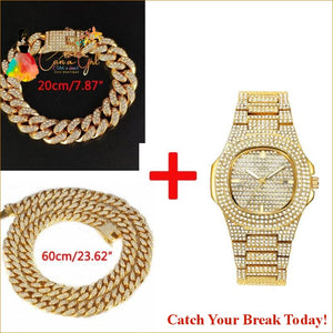 Catch A Break Iced Out Watch - 3PCS gold - Jewelry