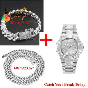 Catch A Break Iced Out Watch - 3PCS silver - Jewelry